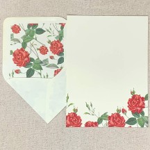 Italian Stationery Letter Writing Set in Portfolio ~ 10 sheets + 10 envelopes ~ Red Roses